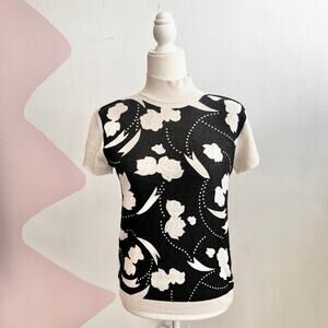 Vintage Black Floral Turtleneck Top Women’s‎ Medium 90s Grunge Academia Witchy